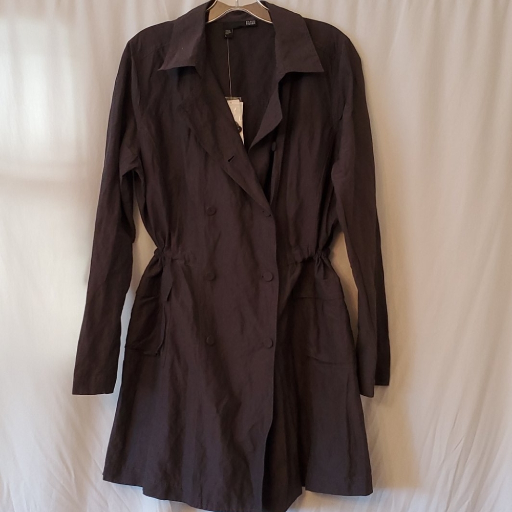 Eileen Fisher Rumpled Cotton Steel Trenchcoat. NWT